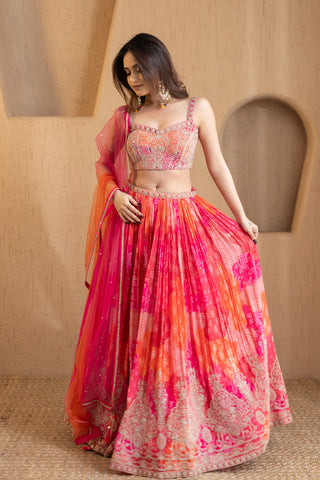 Sunset Bandhani Lehenga