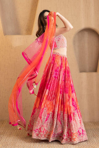 Sunset Bandhani Lehenga