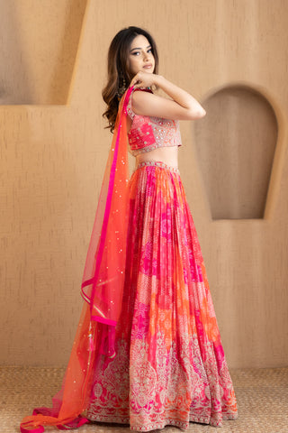 Sunset Bandhani Lehenga