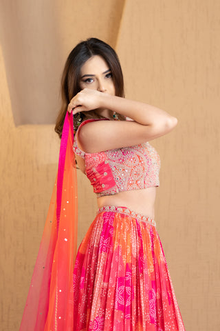 Sunset Bandhani Lehenga