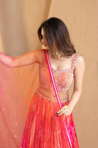 Sunset Bandhani Lehenga