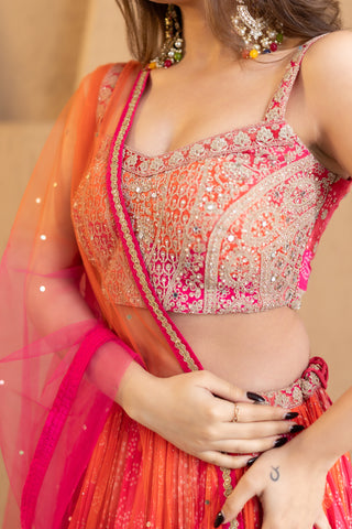 Sunset Bandhani Lehenga