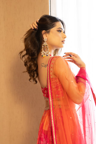 Sunset Bandhani Lehenga