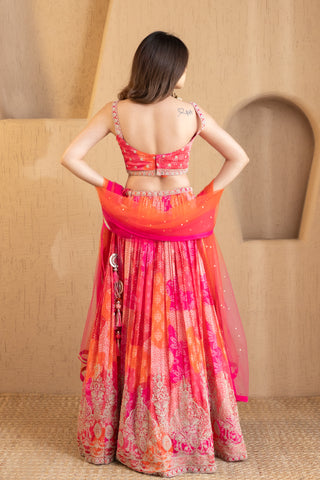 Sunset Bandhani Lehenga