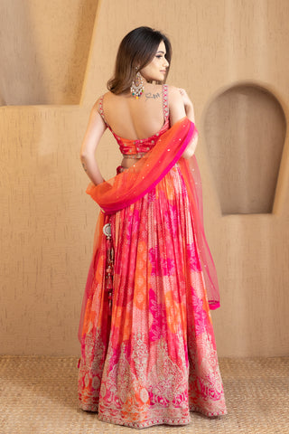 Sunset Bandhani Lehenga