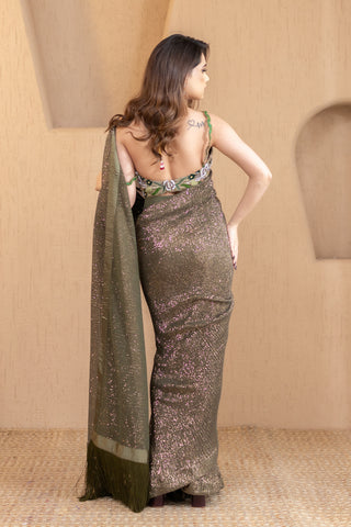 Olive Stardust Saree
