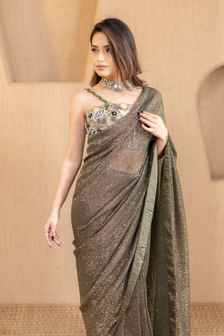 Olive Stardust Saree
